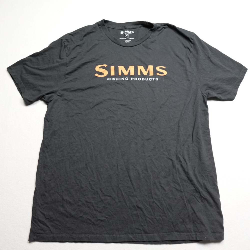 Simms Shirt Mens XL Black Fishing Logo Tee Tagless Cotton Crew Neck Graphic